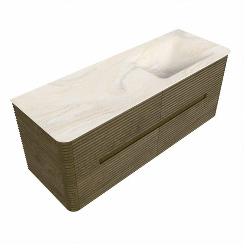 Mondiaz CIRO-DLUX Badkamermeubelset - 130x45x50cm - Solid surface wastafel Ostra - 1 wasbak Rechts - zonder kraangaten - 4 lades - Dusk SW1533427