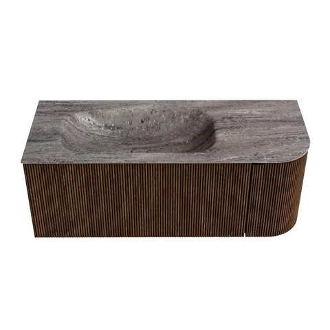 MONDIAZ KURVE-DLUX Meuble de salle de bains 115cm arrondi Droite couleur Walnut avec 1 tiroir et 1 porte. Lavabo BIG SMALL Gauche sans trou de robinet Oza. SW1432734