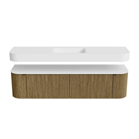 MONDIAZ THOR Meuble de salle de bains 180cm arrondi gauche + droite couleur Dusk avec 2 tiroirs et 2 portes. Vasque suspendue CLOUD Milieu sans trou de robinet couleur Talc. SW1465970