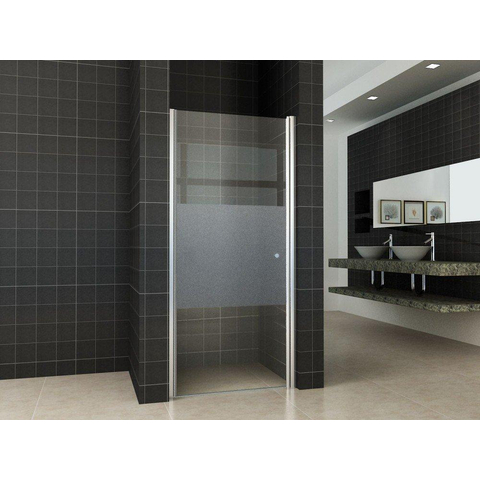 Wiesbaden Partly draaideur 80x200 links met profiel 8mm NANO coating glas met gedeeltelijk mat glas aluminium profiel zilver SHOWROOMMODEL SHOW24720