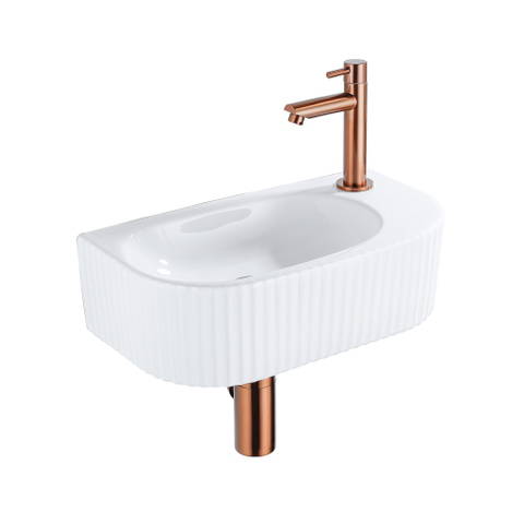 QeramiQ Blend pack lave-mains – demi-rond – 40 x 21,5 x 12 cm – céramique blanc brillant – robinet cuivre brossé SW1233039