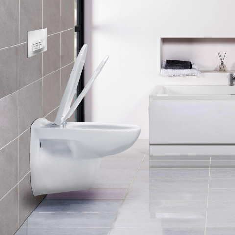 QeramiQ Basic Start Classico hangtoilet – spoelrandloos – diepte 54,5 cm – met softclose zitting – glans wit SW1152613