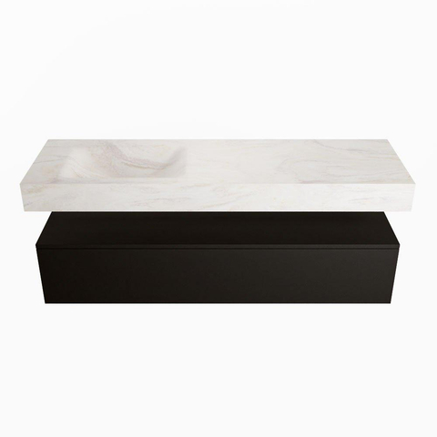 Mondiaz ALAN-DLUX Ensemble de meuble - 150cm - meuble Urban mat - 1 tiroir - Lavabo Cloud Ostra suspendu - vasque gauche - 1 trou de robinet SW807353