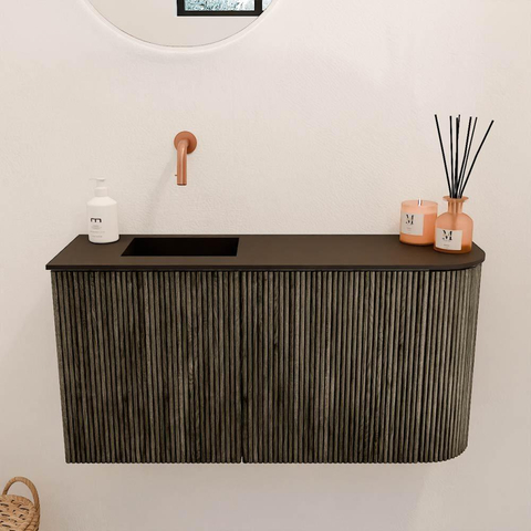Mondiaz JOYA 81.6cm toiletmeubel - ronding rechts kleur Shadow - Wastafel FAYE positie Links Zonder kraangat kleur Urban. SW1421512