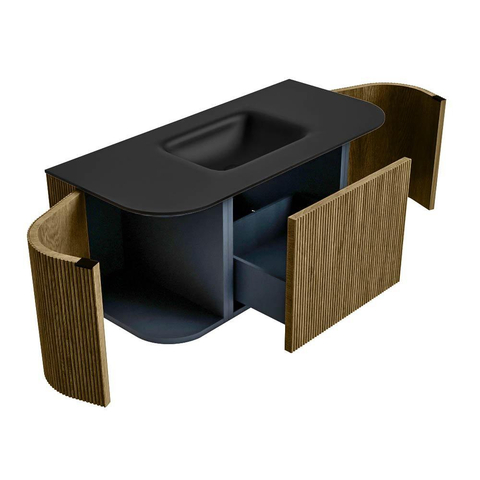 Mondiaz KURVE Ensemble meuble de salle de bains - 100x46x40cm - 1 tiroir - 2 portes - vasque solid surface - centrale - sans trou de robinet - Dusk SW1415099