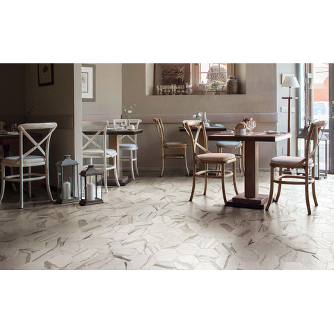 ÉCHANTILLON Terravito Fareno carreau mural et de sol - 21.6x25cm - 9mm - Hexagone - Aspect marbre - blanc mat SW736073