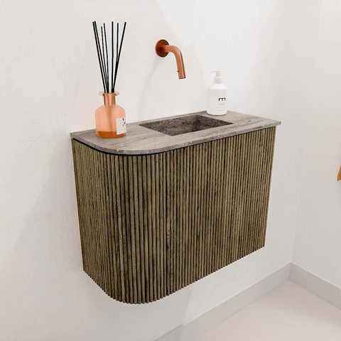 Mondiaz JOYA-DLUX 51.6cm toiletmeubel - ronding links kleur Dusk - Wastafel FAYE positie Rechts Zonder kraangat kleur Oza. SW1425997