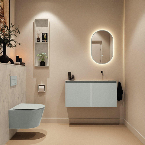 MONDIAZ TURE-DLUX meuble de toilettes 100 cm Greey. EDEN vasque Opalo position à droite. Sans trou de robinet. SW1104352