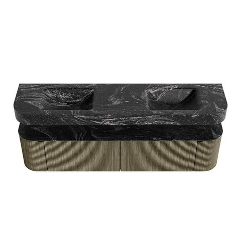MONDIAZ THOR-DLUX 190cm meuble de salle de bains arrondi gauche + droite couleur Shadow avec 2 tiroirs et 2 portes. Vasque suspendue CLOUD Double 2 trous de robinet couleur Lava. SW1466562