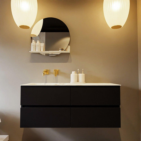 MONDIAZ VICA-DLUX Ensemble meuble de salle de bains - 120cm - meuble bas Urban - 4 tiroirs - lavabo encastré Cloud gauche - sans trous de robinet - version haute 60cm - Frappe SW1088649