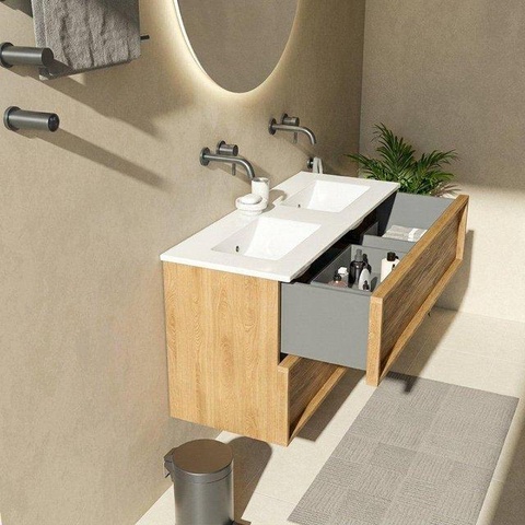 Saniclass Holz Frame Meuble bas de salle de bains - 120x45x60cm - 2 tiroirs - chêne naturel SW1578604