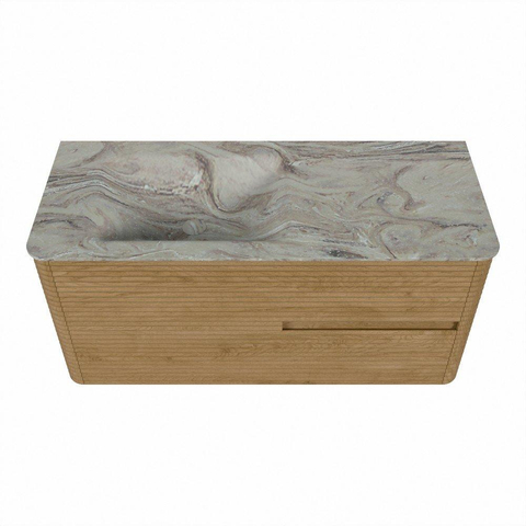 Mondiaz CIRO-DLUX Ensemble de meuble de salle de bains - 110x45x50cm - Vasque solid surface Glace - 1 lavabo à gauche - sans trous de robinet - 2 tiroirs - Chêne SW1530797