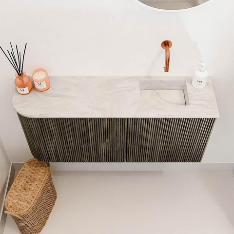 Mondiaz JOYA-DLUX 91.6cm toiletmeubel - ronding links kleur Shadow - Wastafel FAYE positie Rechts Zonder kraangat kleur Ostra. SW1423028