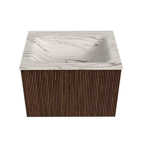 MONDIAZ KURVE-DLUX Meuble de salle de bains 60cm couleur Walnut avec 1 tiroir et 0 porte. Lavabo CLOUD Central 1 trou de robinet Nata. SW1432160
