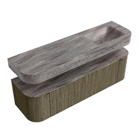 MONDIAZ THOR-DLUX 160cm meuble de salle de bains arrondi gauche + droite couleur Shadow avec 1 tiroir et 2 portes. Vasque suspendue CLOUD Droite sans trou de robinet couleur Oza. SW1465331