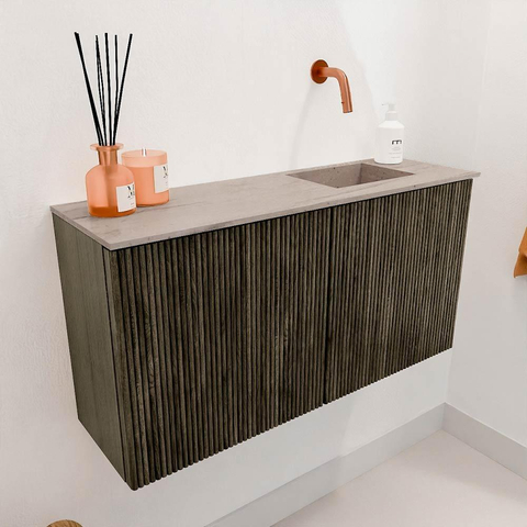 Mondiaz JOYA-DLUX 80cm meuble de salle de bains - couleur Shadow - Vasque FAYE position Droite Sans trou de robinet couleur Saba. SW1425127