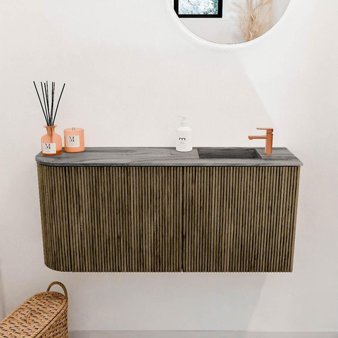 Mondiaz JOYA-DLUX 91.6cm toiletmeubel - ronding links kleur Dusk - Wastafel FAYE positie Rechts 1 kraangat kleur Sombra. SW1426175