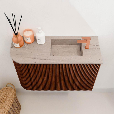 Mondiaz JOYA-DLUX 61.6cm toiletmeubel - ronding links kleur Ruby - Wastafel FAYE positie Rechts 1 kraangat kleur Saba. SW1425609