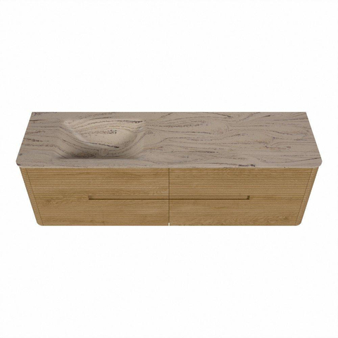 Mondiaz CIRO-DLUX Ensemble de meubles de salle de bains - 160x45x50cm - vasque en solid surface Arena - 1 bassin à gauche - sans trous de robinet - 4 tiroirs - Chêne SW1531343
