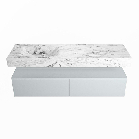 Mondiaz ALAN-DLUX Ensemble de meuble - 150cm - meuble Clay mat - 2 tiroirs - Lavabo Cloud Glace suspendu - vasque Gauche - 0 trous de robinet SW806454