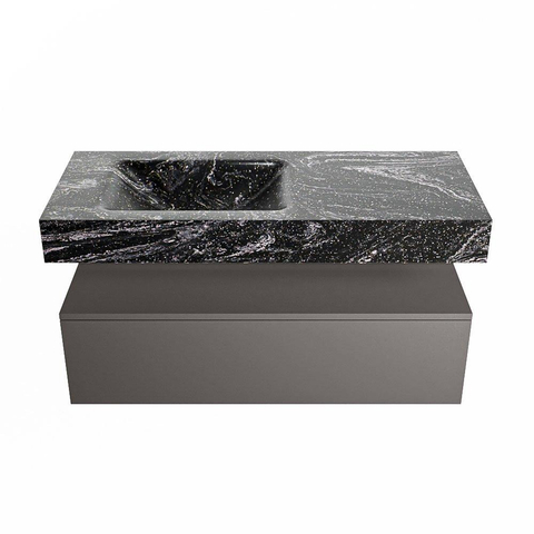 Mondiaz ALAN-DLUX Ensemble de meuble - 110cm - meuble Dark grey mat - 1 tiroir - Lavabo Cloud Lava suspendu - vasque Gauche - 1 trou de robinet SW808149
