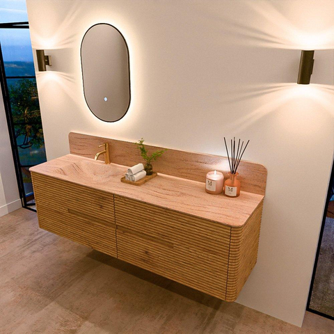 Mondiaz CIRO-DLUX Badkamermeubelset - 170x45x50cm - Solid surface wastafel Saba - 1 wasbak Links - 1 kraangat - 4 lades - Oak SW1531219