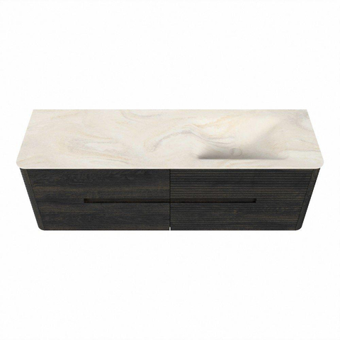 Mondiaz CIRO-DLUX Ensemble de meubles de salle de bains - 150x45x50cm - Vasque en solid surface Ostra - 1 lavabo à droite - sans trous de robinet - 4 tiroirs - Shadow SW1532292