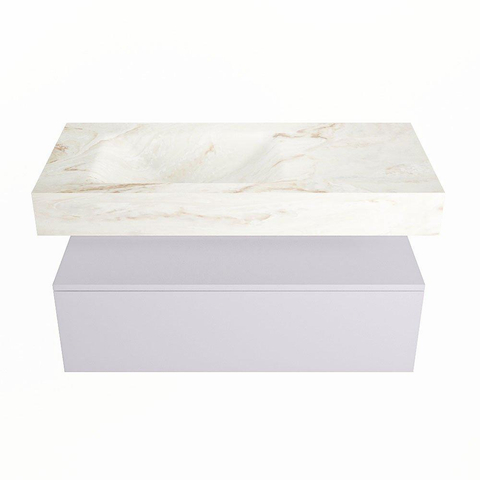 Mondiaz ALAN-DLUX Ensemble de meuble - 100cm - meuble Cale mat - 1 tiroir - Lavabo Cloud Frappe suspendu - vasque Gauche - 0 trous de robinet SW805372