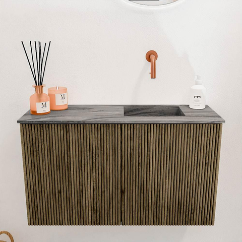 Mondiaz JOYA-DLUX 70cm toiletmeubel - kleur Dusk - Wastafel FAYE positie Rechts Zonder kraangat kleur Sombra. SW1426131