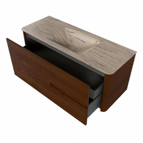 Mondiaz CIRO-DLUX Ensemble de meubles de salle de bains - 120x45x50cm - Plan vasque solid surface Arena - 1 vasque au milieu - sans trous de robinetterie - 2 tiroirs - Ruby SW1531699