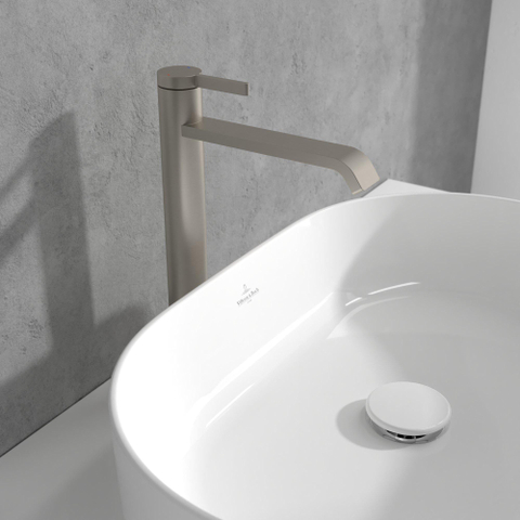 Villeroy & Boch Dawn 1 greeps wastafelkraan verhoogd - zonder pop up afvoergarnituur - Brushed Nickel (rvs) SW974157
