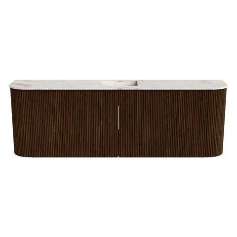Mondiaz JOYA-DLUX 123.2cm toiletmeubel - ronding links en rechts kleur Walnut - Wastafel FAYE positie Midden Zonder kraangat kleur Frappe. SW1422346