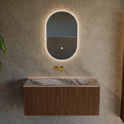 MONDIAZ KURVE-DLUX 100cm badmeubel kleur Walnut met 1 lade en 0 deuren. Wastafel BIG MEDIUM Midden zonder kraangat Sombra. SW1433658