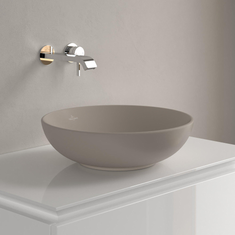 Villeroy & Boch Loop & Friends opzetwastafel - 42cm rond - met overloop CeramicPlus - mat almond (beige) SW644130