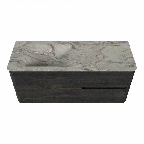 Mondiaz CIRO-DLUX Meuble de salle de bains - 120x45x50cm - plan-vasque solid surface Glace - 1 vasque à gauche - sans trous de robinet - 2 tiroirs - Shadow SW1532206
