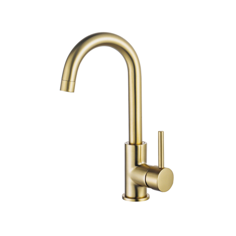 Fortifura Calvi wastafelkraan - hoog - draaibare - uitloop - PVD - geborsteld messing (goud) SW809349