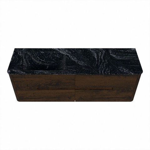 Mondiaz CIRO-DLUX Badkamermeubelset - 150x45x50cm - Solid surface wastafel Lava - 1 wasbak Links - zonder kraangaten - 4 lades - Walnut SW1530174