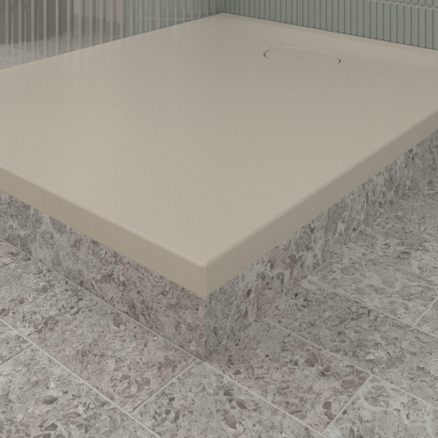 Villeroy & Boch Ecora douchebak - 100x80x3.5cm - afvoer korte zijde - almond (beige) SW1558917