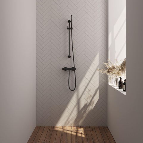 BRAUER Stripe Opbouw Douche Thermostaatkraan - SET 01 - glijstang - staaf handdouche - doucheslang - mat zwart SW1435109