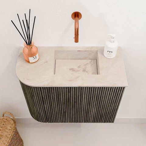 Mondiaz JOYA-DLUX 51.6cm toiletmeubel - ronding links kleur Shadow - Wastafel FAYE positie Rechts Zonder kraangat kleur Frappe. SW1422704