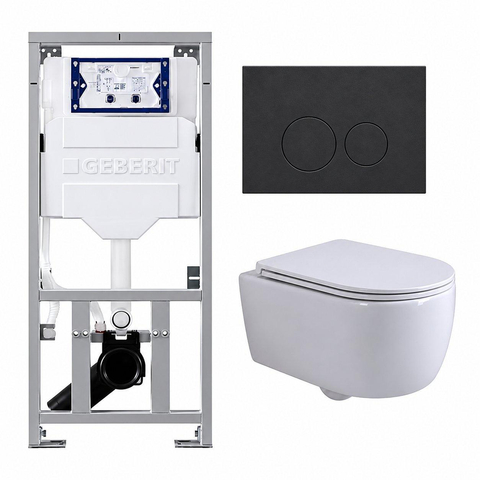QeramiQ Dely Swirl Toiletset - 36.3x51.7cm - Geberit UP320 inbouwreservoir - met Burda frame - slim zitting - bedieningsplaat mat antraciet - ronde knoppen - glans wit SW1164771