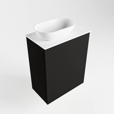 Mondiaz Fowy Meuble de toilette - 40x50x23cm - urban mat - 1 trou de robinet - lavabo à gauche - 1 porte - solid surface - plan MDF - lavabo : Blanc / Noir SW760831