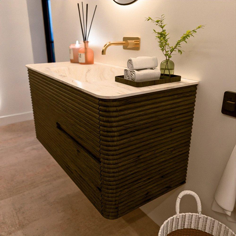 Mondiaz CIRO-DLUX Badkamermeubelset - 100x45x50cm - Solid surface wastafel Ostra - 1 wasbak Midden - zonder kraangaten - 2 lades - Shadow SW1532473