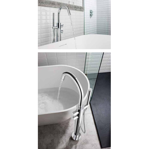 Crosswater Kai Lever staande badkraan - thermostatisch - 97.7cm - met handdouche - hoogglans chroom SW30920