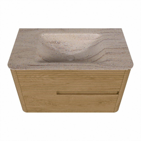 Mondiaz CIRO-DLUX Badkamermeubelset - 80x45x50cm - Solid surface wastafel Saba - 1 wasbak Midden - zonder kraangaten - 2 lades - Oak SW1531164