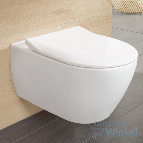 Villeroy & Boch Subway 2.0 Toiletset inbouwreservoir - diepspoel wandcloset directflush slimseat bedieningsplaat mat antraciet ronde knoppen - White Alpine (wit) SW1164757