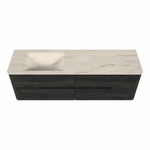 Mondiaz CIRO-DLUX Ensemble de meubles de salle de bains - 160x45x50cm - Plan vasque Solid surface Meli - 1 lavabo à gauche - 1 trou de robinet - 4 tiroirs - Shadow SW1532530