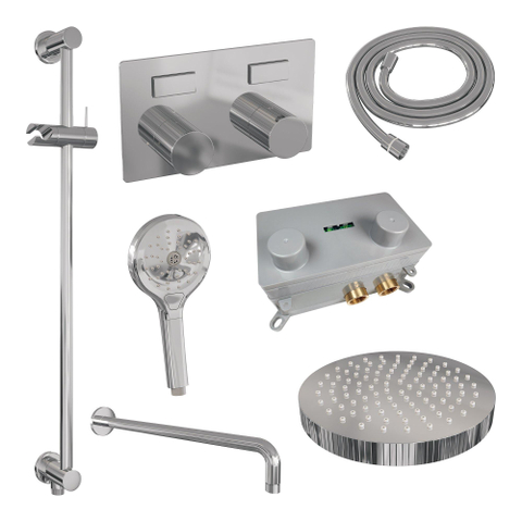 BRAUER Stripe Thermostatische Inbouw Regendouche - drukknoppen - SET 35 - 25cm douchekop - gebogen muurarm - 3-standen handdouche - doucheslang - geïntegreerde glijstang - chroom SW1434772