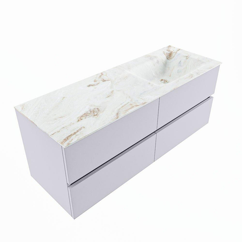 Mondiaz VICA-DLUX Ensemble meuble de salle de bains - 130cm - cale - 4 tiroirs - Lavabo encastré CLOUD - à droite - 1 trou de robinet - couleur Frappe - Version XL 60cm de haut SW1189184