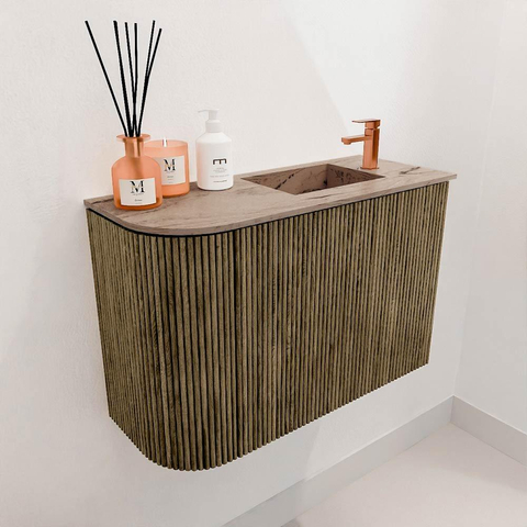 Mondiaz JOYA-DLUX 61.6cm toiletmeubel - ronding links kleur Dusk - Wastafel FAYE positie Rechts 1 kraangat kleur Arena. SW1425759